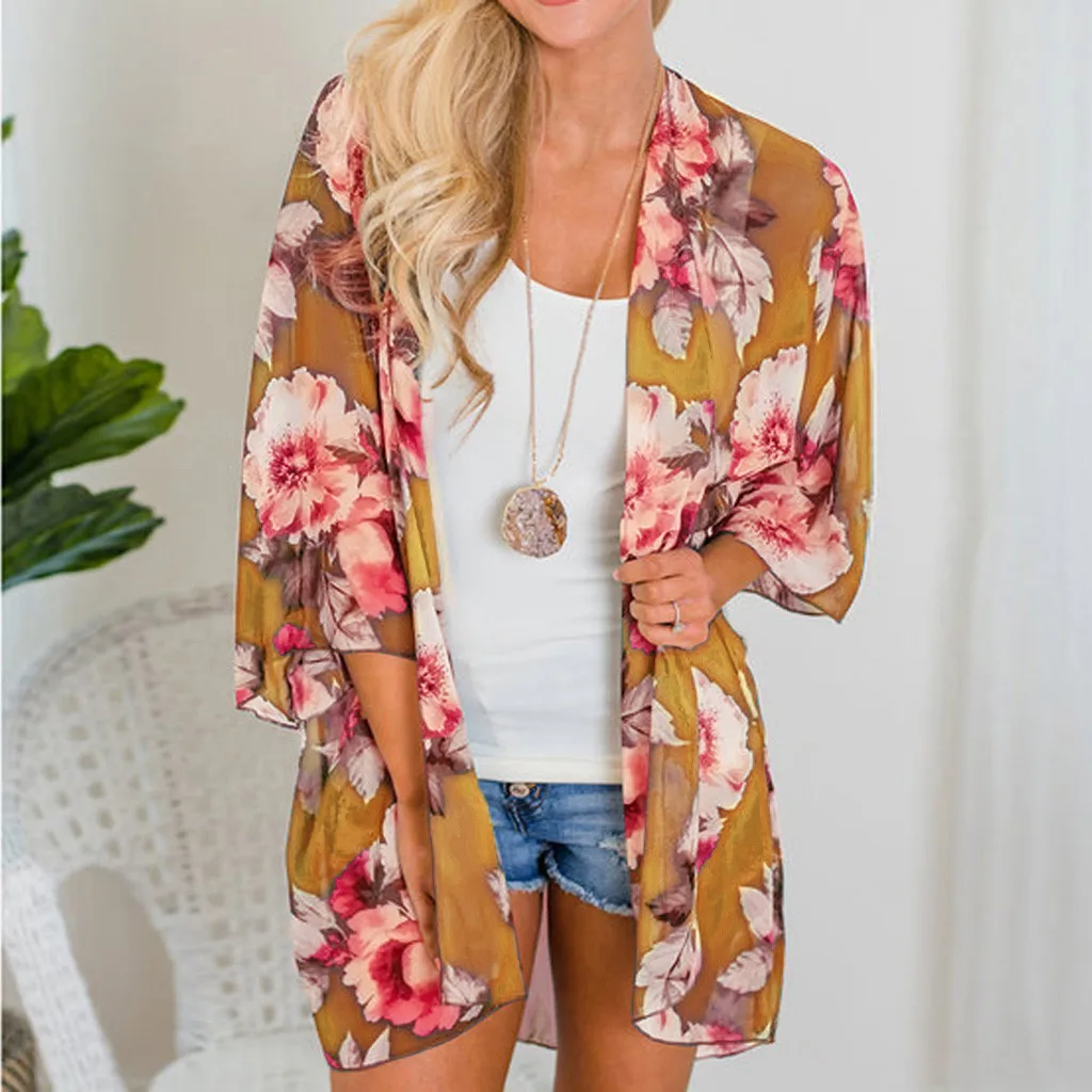 Женская пляжная одежда кимоно длинные блузки женские топы костюм бикини накидка