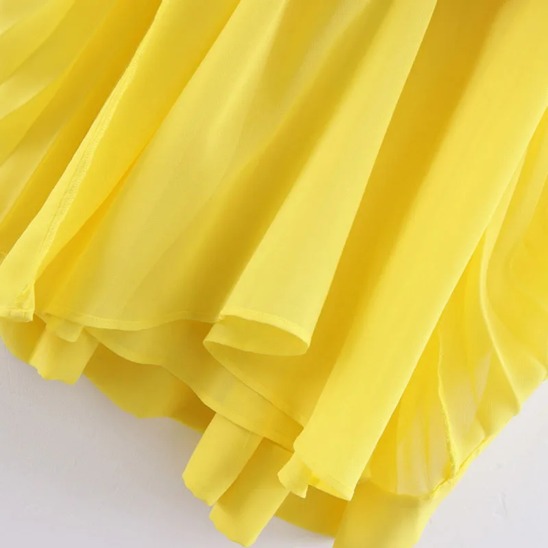 Женское милое желтое шифоновое Цельнокройное платье с бретельками без рукавов