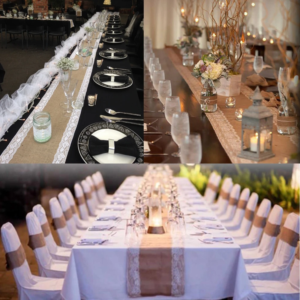 

New Fashion Jute Burlap Simple Vintage style Lace 30*275CM Table Runner Wedding Country Decoration For Party Home Decor Supplies