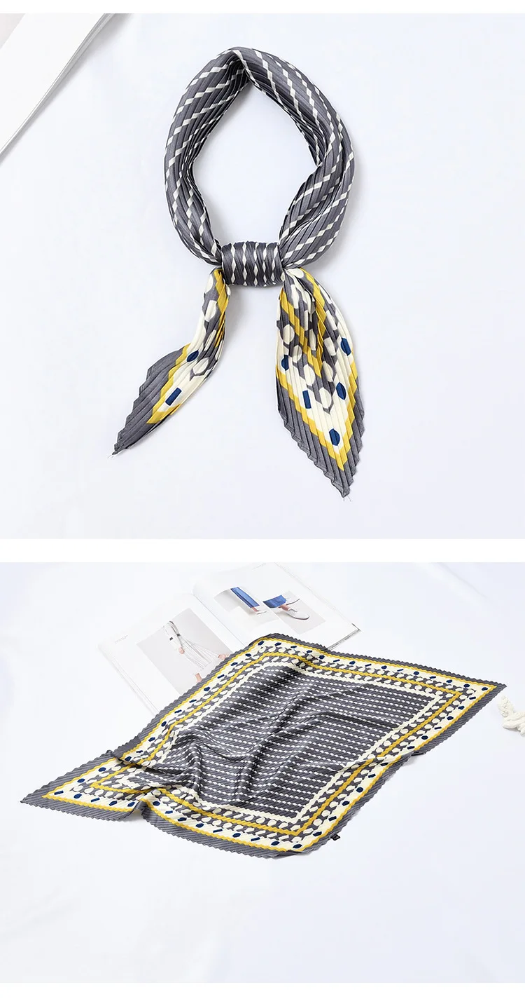 Yishine Dots в полоску принты женский Шелковый плиссированный шарф Crinkle Foulard маленькая Шея бандана крошка квадратный головной убор новое украшение