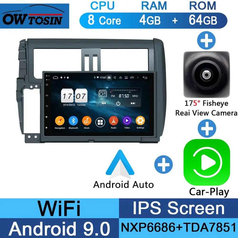Fisheye Carplay n A " ips Android 9,0 8 ядерный 4G+ 64G Автомобильный мультимедийный плеер для Toyota Prado 150 Land Cruiser J150 2009-2013 gps Радио CarPlay Parrot - Цвет: Fisheye Carplay n A