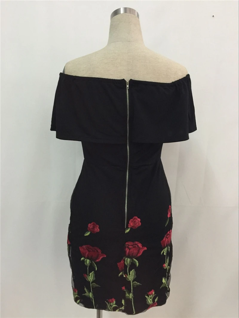 Adogirl Floral Embroidery Bodycon Mini Dress Women Off Shoulder Ruffle Bandage Short Club Party Dresses Clearance Sale Outfits | Женская