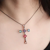 2021 new copper cross pendant necklace colorful cubic zirconia black white fashion necklaces for women jewelry 2021 statement