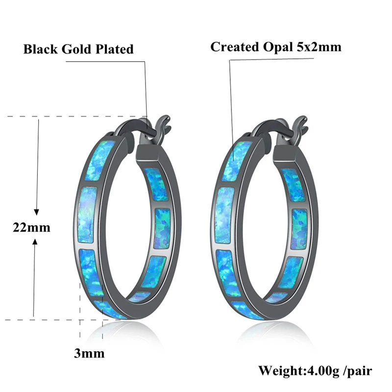CiNily Created Blue Fire Opal Black Gold Color Wholesale Hot Sell for Women Fashion Jewelry Hoop Earrings 1 1/8&quot OH3726 | Украшения и
