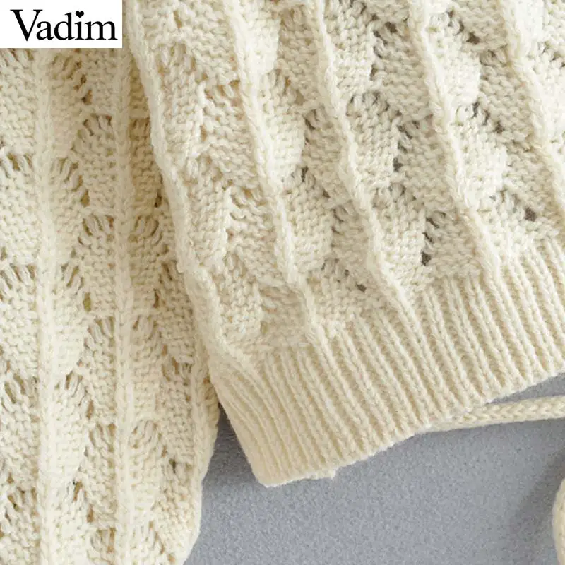 Vadim милый Женский вязаный короткие свитера с поясом открытой спиной длинными