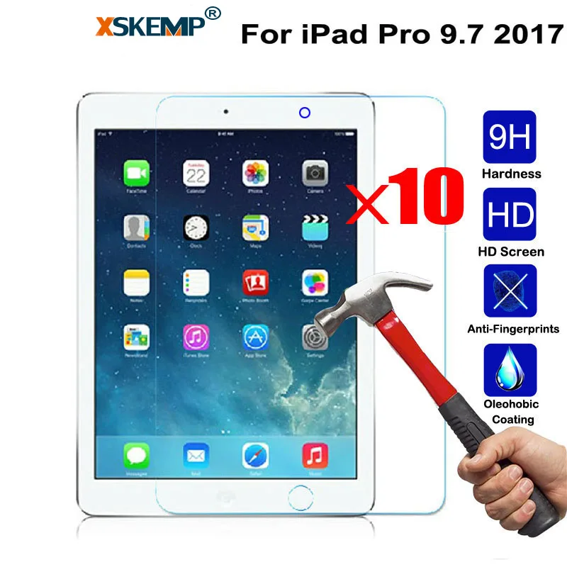 XSKEMP 10Pcs/Lot Clear Tempered Glass For Apple IPad Pro 9.7 2017 9H Hard Transparent HD Tablet Screen Protector Protective Film | Мобильные