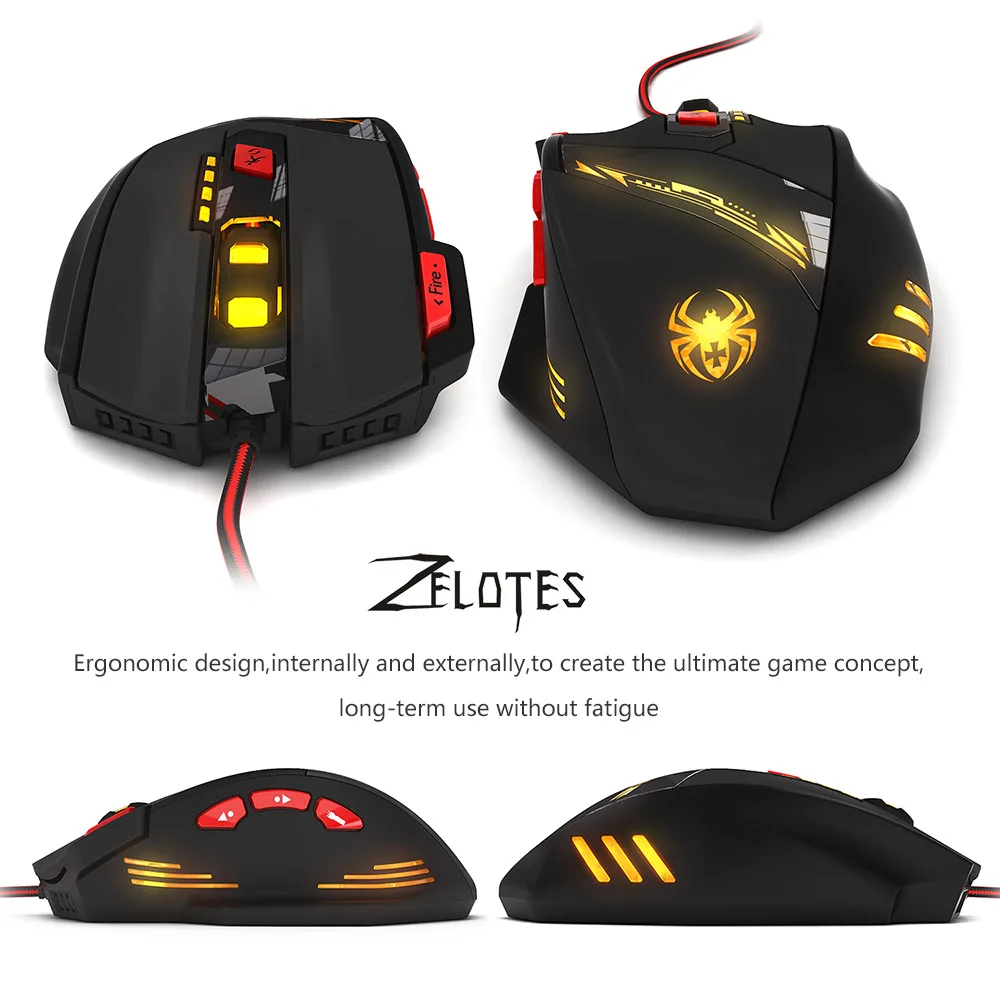 Zelotes T90. USB проводная оптическая игровая компьютерная мышь. Разрешение 9200