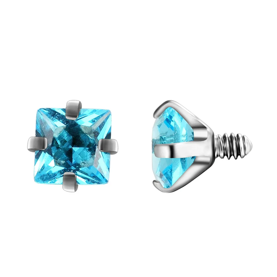 Aquamarine G23titan 10 цветов 3 мм квадратные циркониевые шары из нержавеющей стали с внутренней резьбой Bananabells для пупка уха брови пирсинг - Окраска металла: Aquamarine