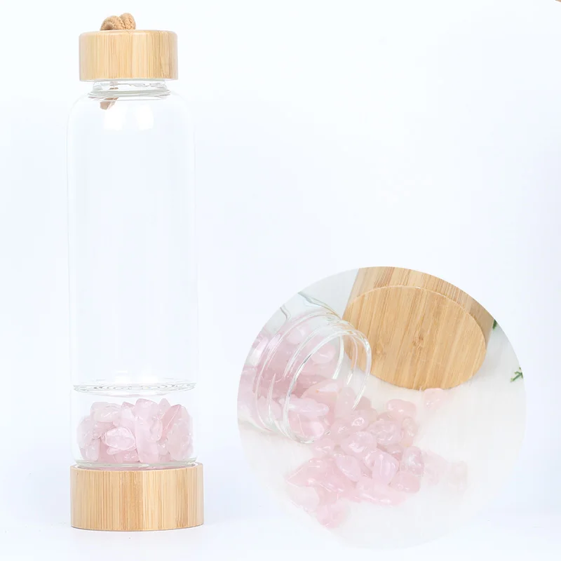 Rose Кристаллическая бутылка для воды с драгоценным камнем, бамбуковым камнем, кристаллическая стеклянная бутылка с гравием, неравномерный камень, бутылка для воды для напитков - Цвет: Rose
