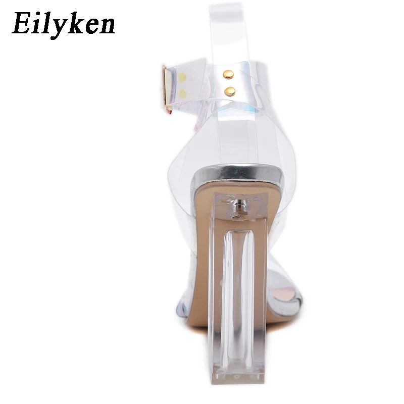 Eilyken/; Модные женские босоножки; Летние Босоножки с открытым носком на высоком каблуке 12 см; Цвет Серебристый, ПВХ; прозрачные Босоножки на каблуке со стразами; женская обувь для вечеринок