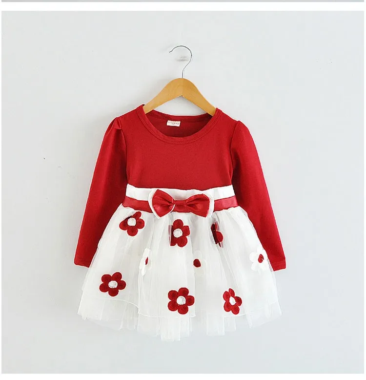 Red Dress Платья для маленьких девочек; сезон осень-зима; хлопковое платье с цветочным рисунком; одежда с длинными рукавами для девочек; Одежда для маленьких девочек; vestido bebes - Цвет: Red Dress