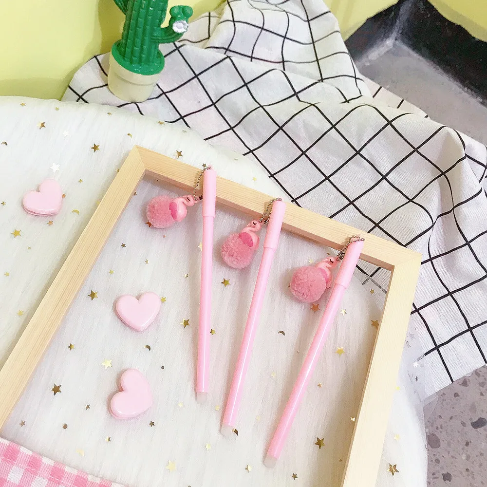 

Coloffice 2PCS Korea kawaii Student Writing gel Pen Cartoon Flamingos Ball Pen Office Stationery Cute pen for school stationery
