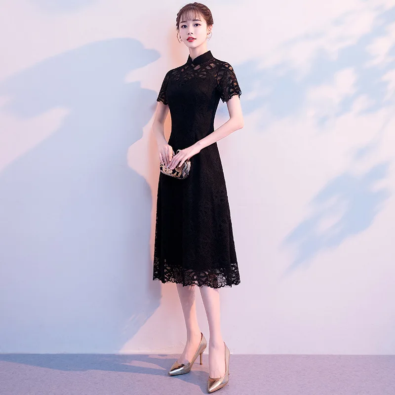 Черное традиционное китайское платье Qipao винные вечерние платья невесты большие