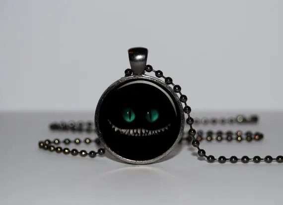 

Steampunk handmade chain Movie Cat Cheshire Necklace Necklace 1pcs/lot bronze steel Glass Pendant jewelry