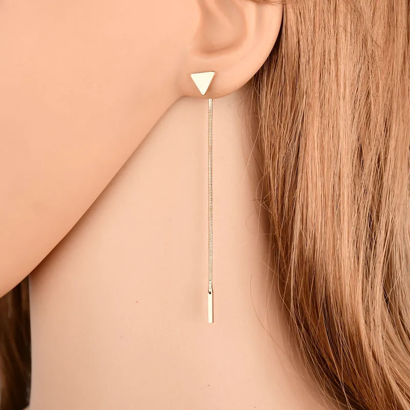 

Tassel Earrings Triangle Ear Stud Metal Fringe Simple Earrings Minmalist 2021 Gold Stud Earrings Aretes De Mujer Modernos 2018
