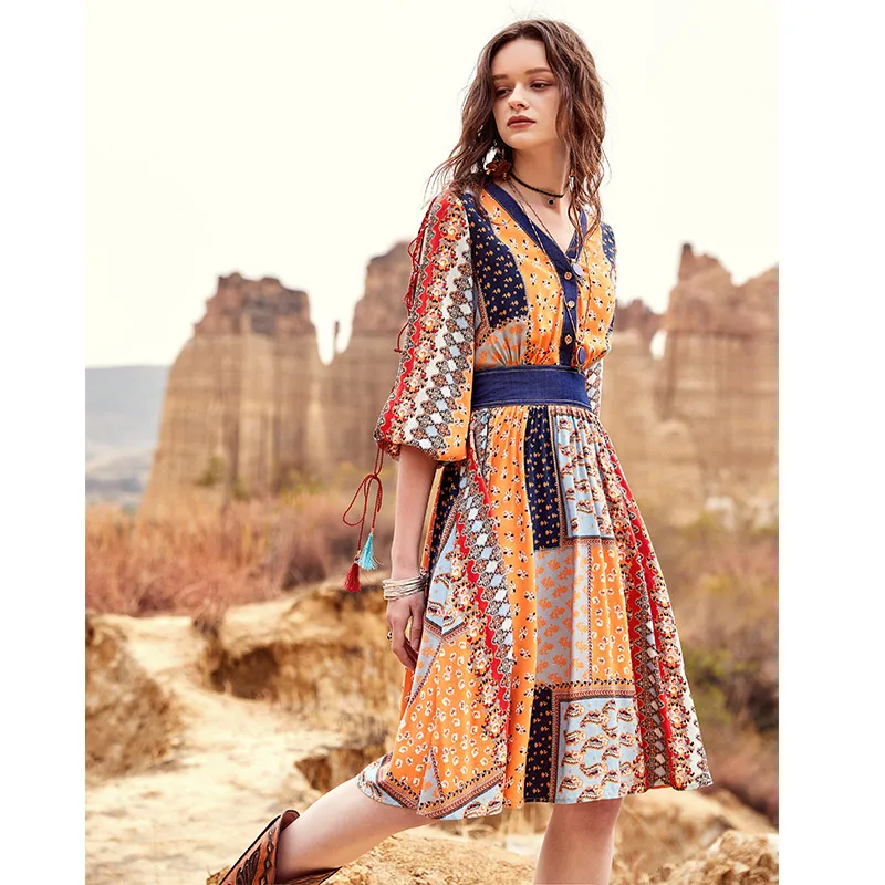 ARTKA 2018 летнее женское богемное этническое Бандаж с принтом кисточкой три