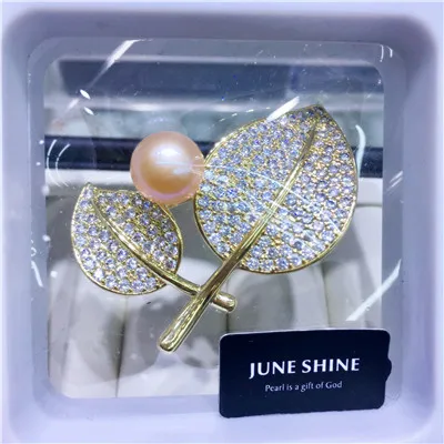GOLDEN LEAF Брошь из пресноводного жемчуга, настоящий натуральный жемчуг, броши для женщин, модные вечерние ювелирные изделия с кристаллами на свадьбу, Рождественский подарок BR002 - Цвет камня: GOLDEN LEAF