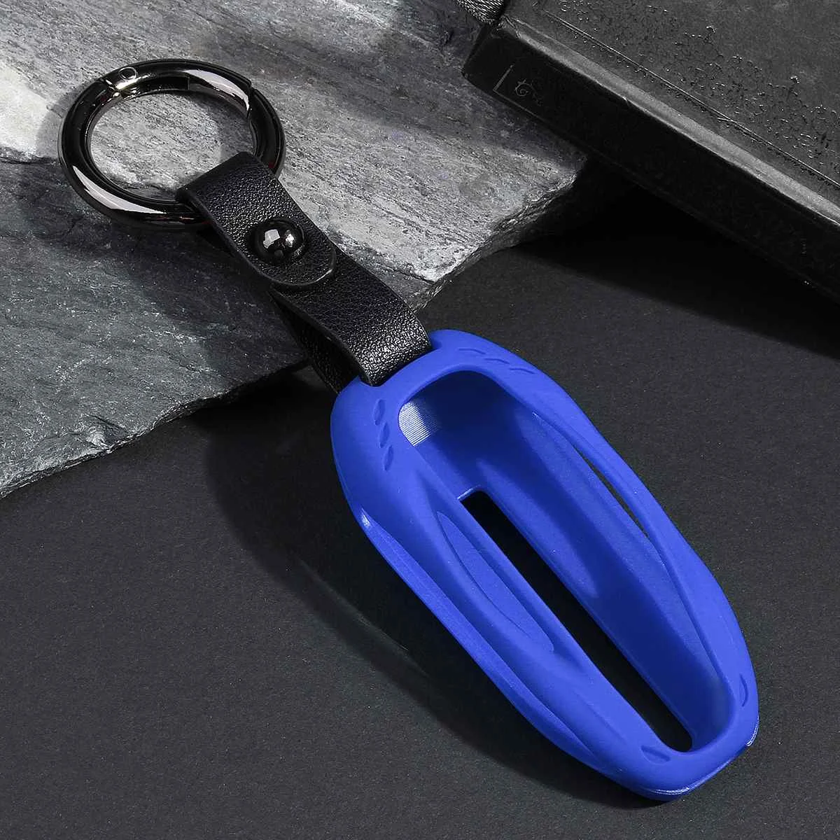 Blue 5 Цвета металлический чехол для автомобильного дистанционного ключа оболочки крышки крышка брелок с кольцом для ключей для Tesla модель S 2012-/модель 3 - Название цвета: Blue