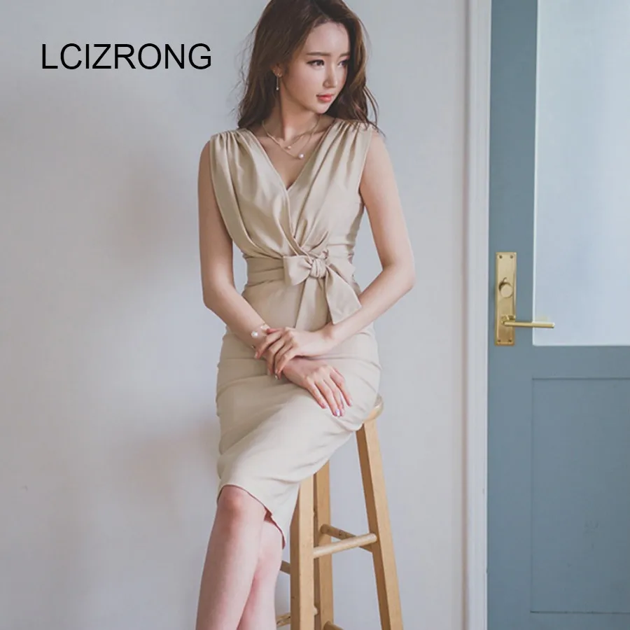

Summer Sexy Slim Pencil Dress Women Elegant Dresses Summer Belt V-Neck Office Lady Work Clothes Bodycon Party Runway Dress