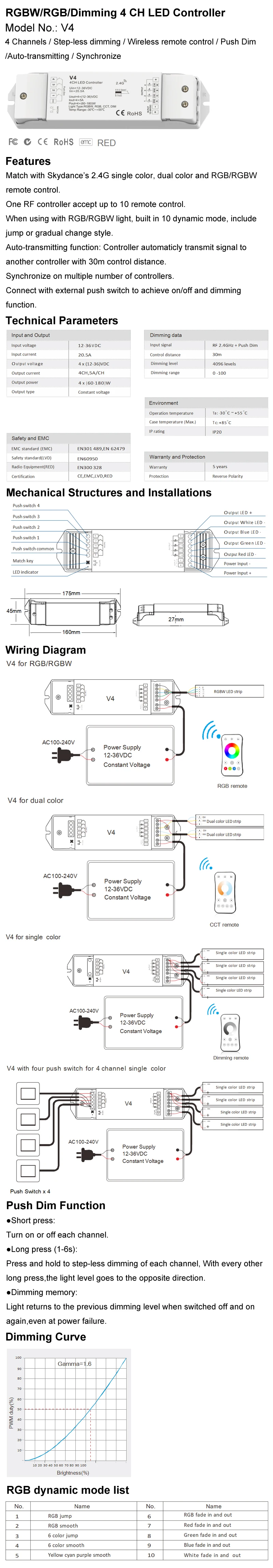 Led RGB/rgbw светодиодные ленты контроллер 2,4 г RF Беспроводной RT4 на дистанционном управлении с V4 4CH* 5A Беспроводной приемник 12 V светодиодные ленты rgb/rgbw контроллер