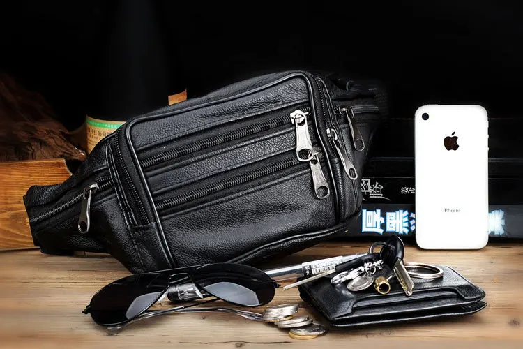 Новая поясная сумка из натуральной кожи мужская деловая черная забавная на пояс