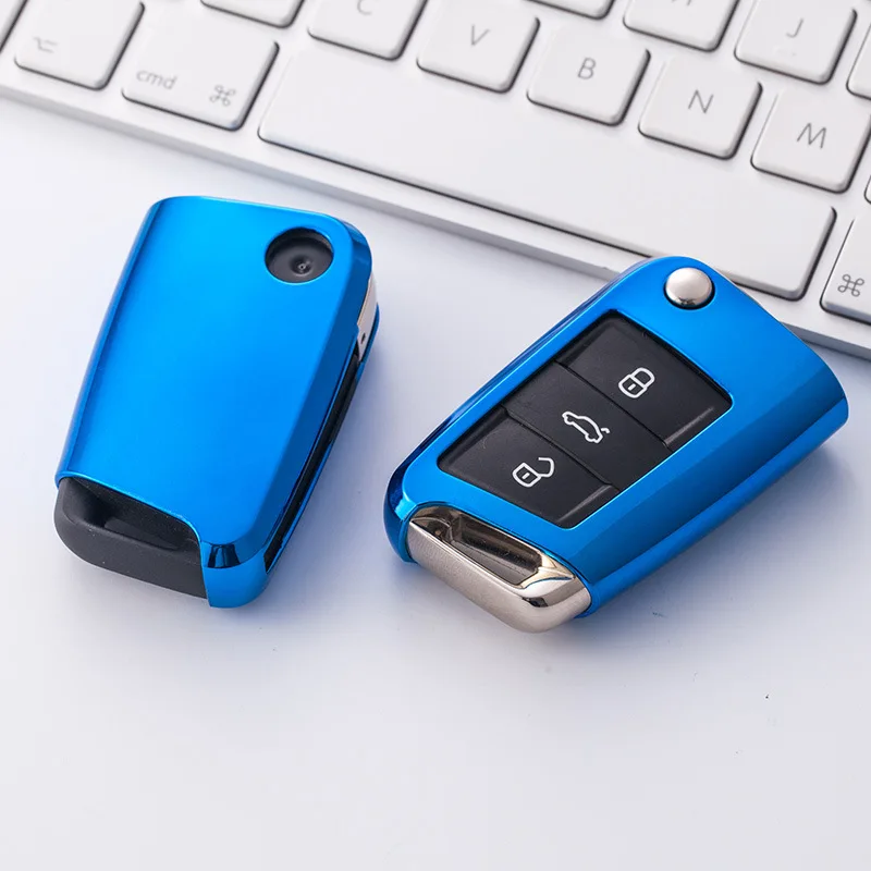 B-Blue Мягкий ТПУ автомобильный корпус для дистанционного ключа чехол держатель чехол для Volkswagen VW Golf 7 mk7 Seat Ibiza Leon FR 2 Altea Aztec для Skoda Octavia - Название цвета: B-Blue