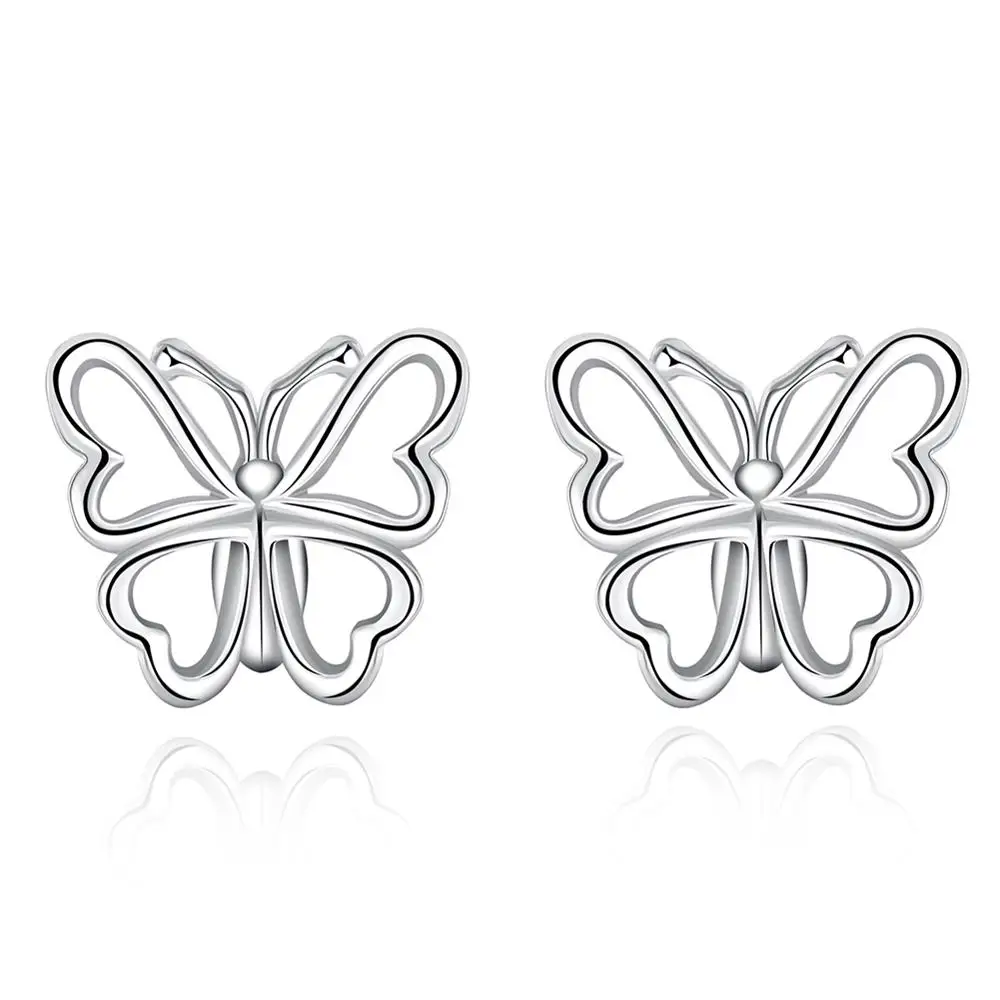 2019 Romantic Butterfly Statement Stud Earrings with Insect Shape Silver Color Vintage for Sensitive ears | Украшения и
