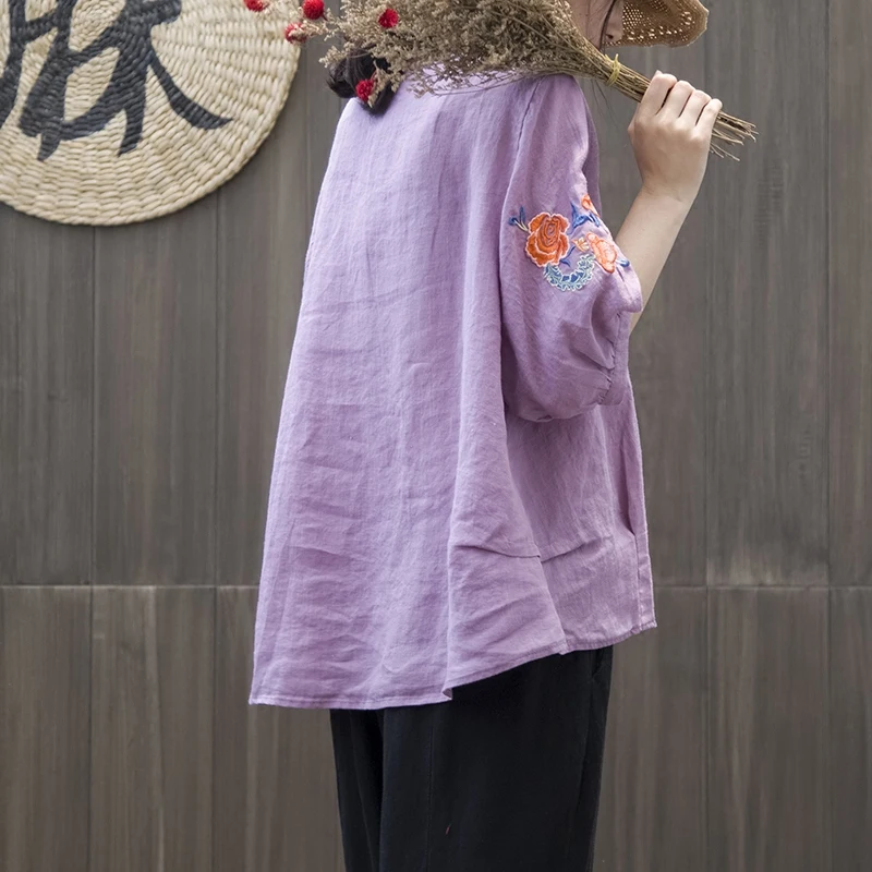 Женские винтажные блузки с цветочной вышивкой в этническом стиле свободная