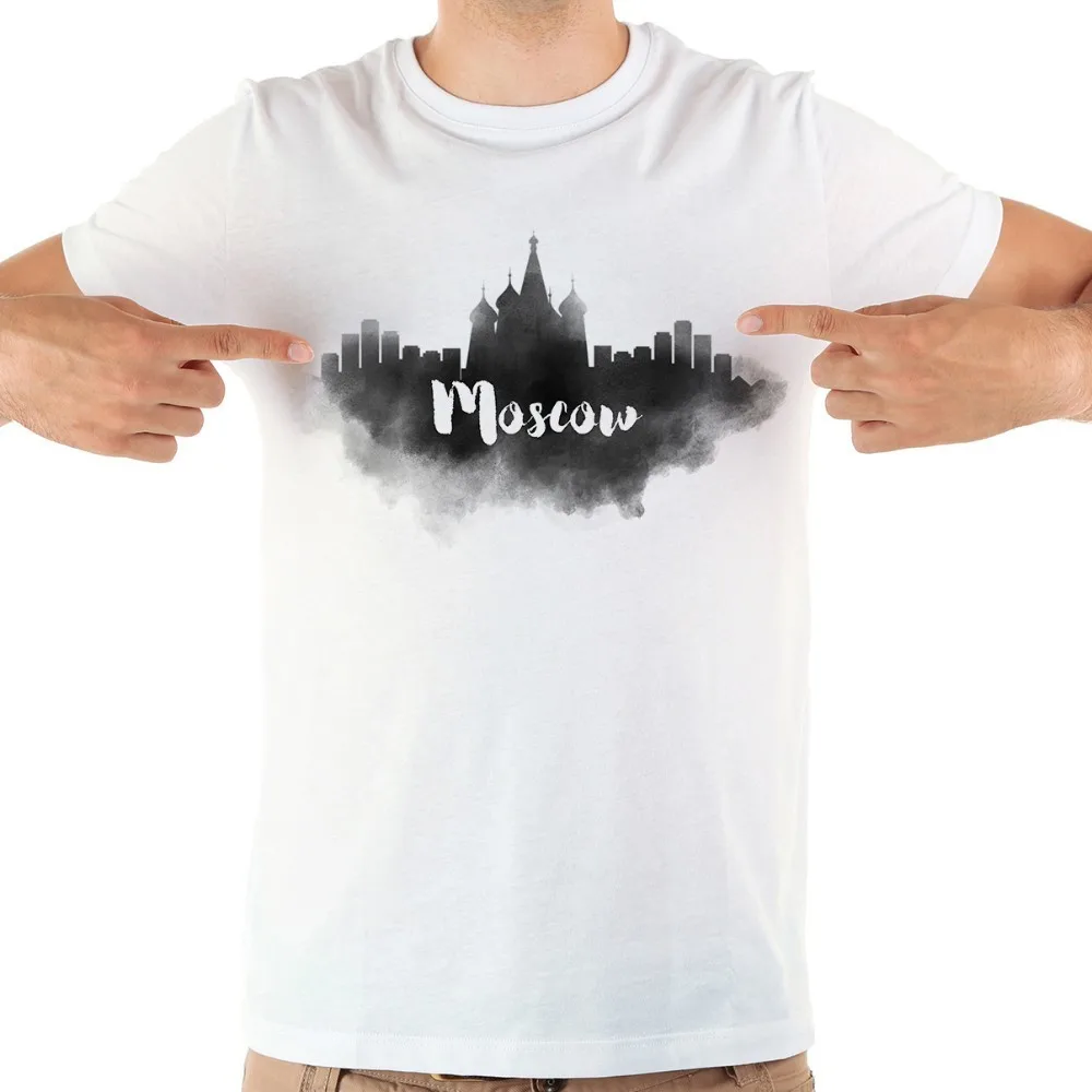 

Забавная Мужская футболка с изображением российского Московского города, акварельная футболка, новая белая Повседневная крутая Мужская фу...