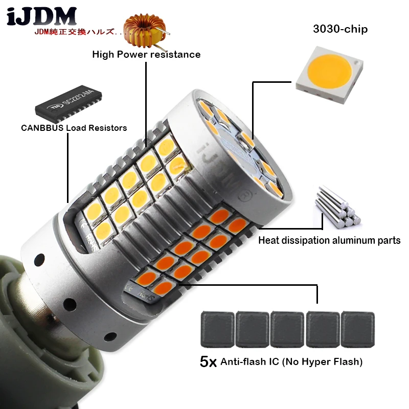 IJDM 4 шт. Canbus без ошибок 1156 светодиодный гипервспышки Желтый Янтарный 3030 7506 P21W BA15S