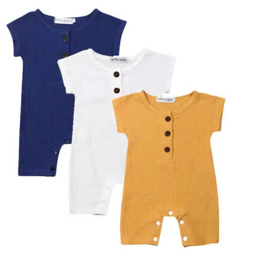 2019 Newborn Baby Boys Short Sleeve Romper Jumpsuit Sunsuit Playsuit Soild Outfit Summer Kids Clothes 0-24M |