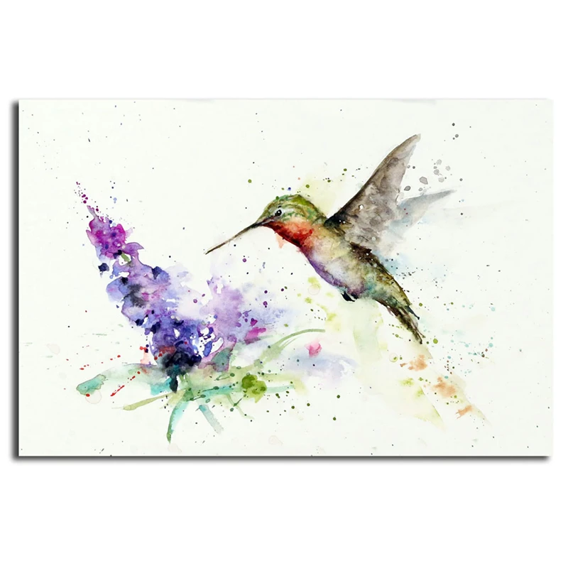 Hummingbird бабочка буш акварельные настенные художественные Холст Плакаты печать