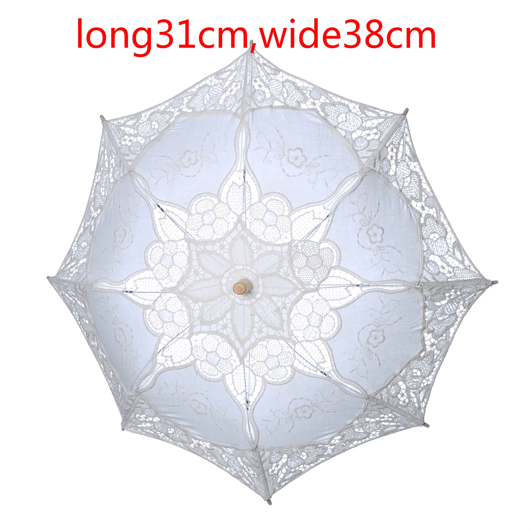 white diameter 38cm Женский свадебный зонтик с вышивкой, однотонный белый цвет, романтический реквизит для фото с деревянной ручкой, 8 ребер - Цвет: white diameter 38cm
