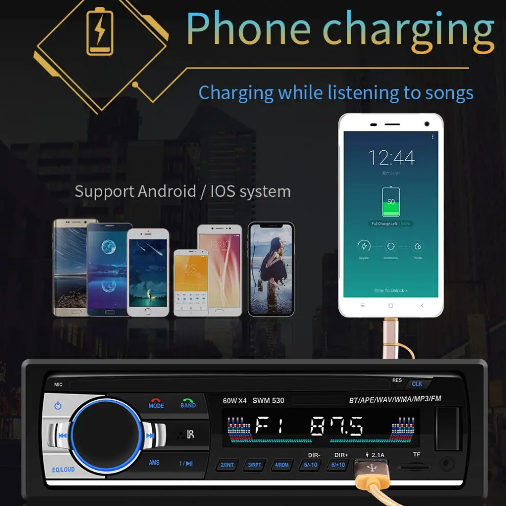 1 DIN Bluetooth совместимый стерео FM радиоприемник MP3 аудио плеер с поддержкой громкой