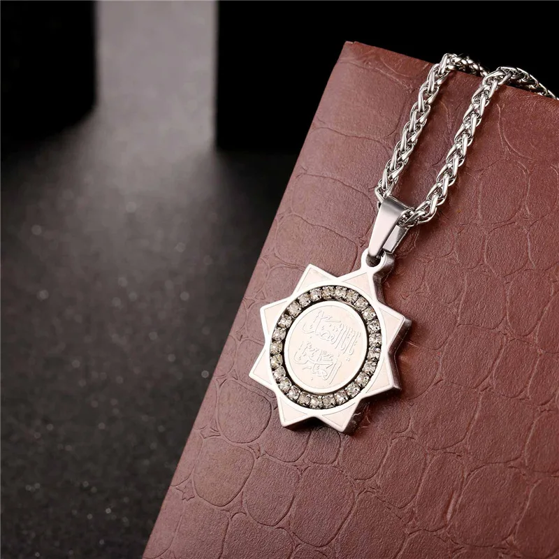 Ожерелье с подвеской в виде мусульманского ислама стразы из нержавеющей стали