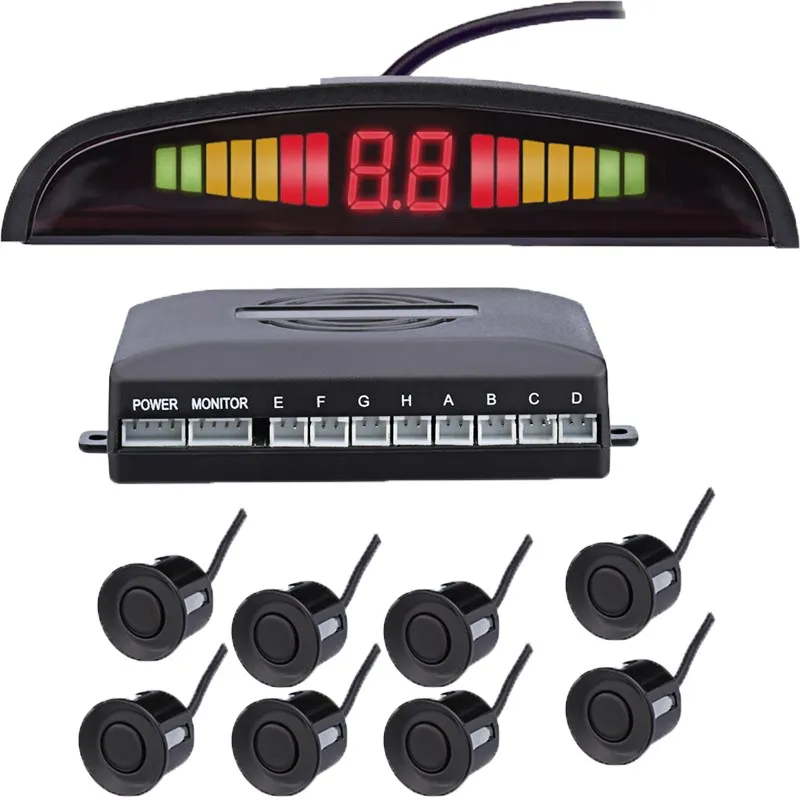 

Car front and back LED Parking Sensor Kit 8 Sensor 22MM Backlight Display reverse radar vehicle safety system