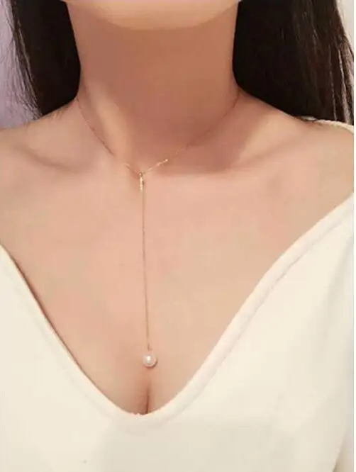 Корейская версия тренда моды перламутровый свитер цепи длинное Простое