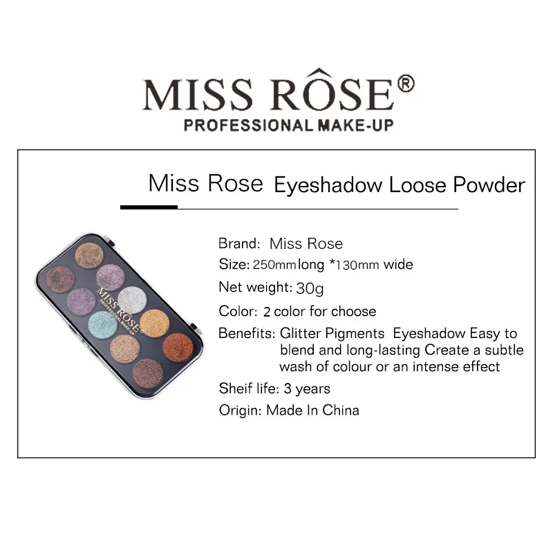 MISS ROSE 10 цветов блеск Тени для век палитра для макияжа с шиммером блестящие тени палитра макияж наборы Косметика для женщин Красота глаз