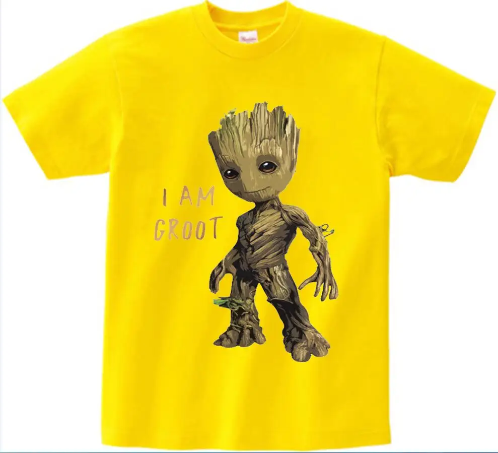Детская футболка с надписью «Baby I Am Groot» для детей, летние футболки с короткими рукавами, топы, одежда Детские Забавные футболки костюм для От 3 до 9 лет Топ для мальчиков и девочек - Цвет: yellow childreTshirt