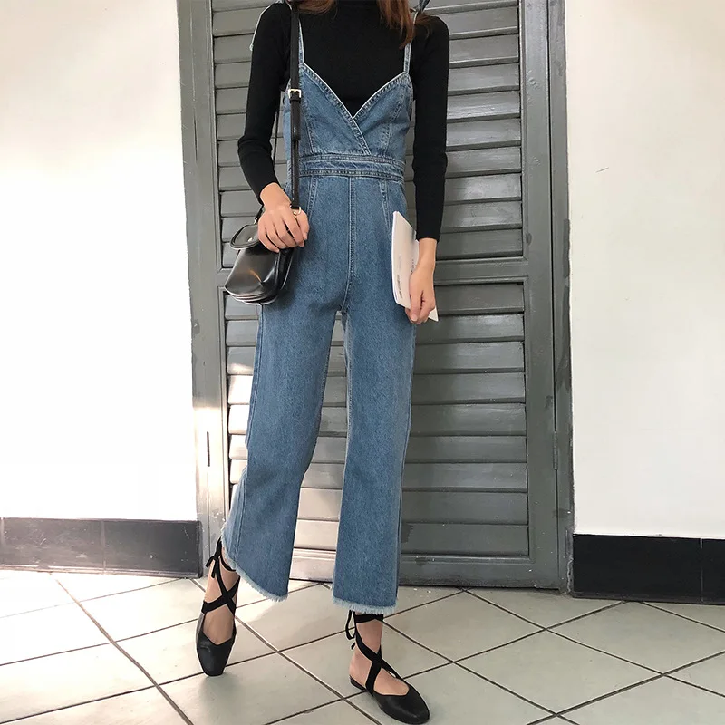 

Женский джинсовый комбинезон до щиколотки SWYIVY, с широкими штанинами, на осень, 2018