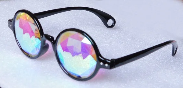 

black frame kaleidoscope glasses with prism glass lens