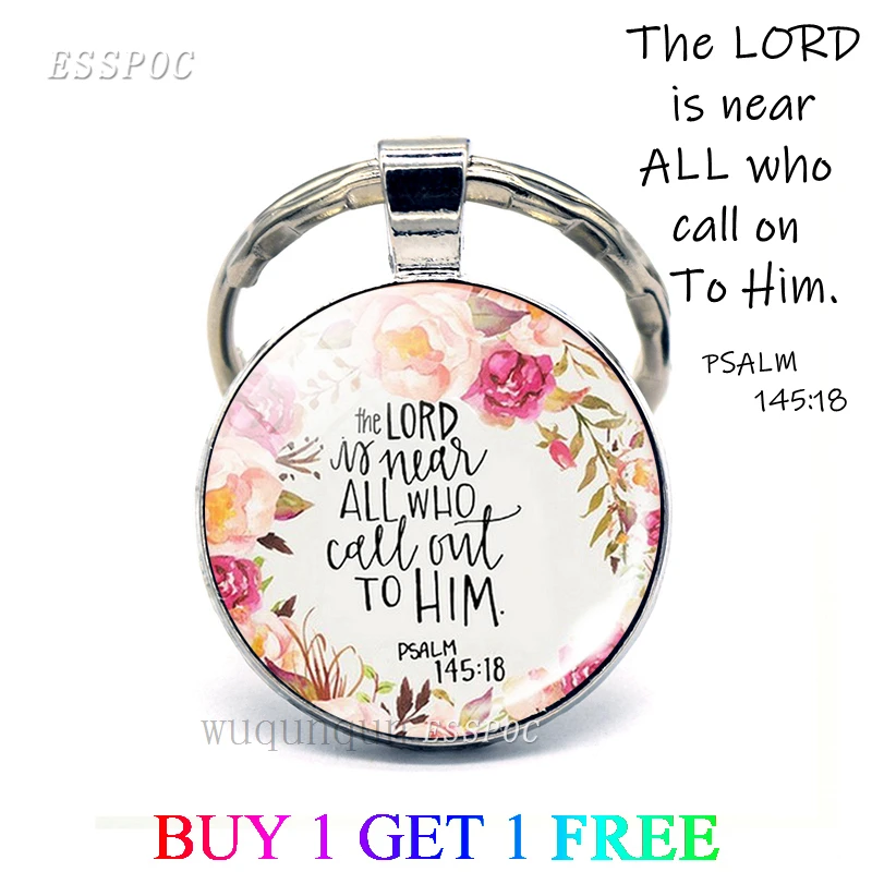 The Lord Is Near All Who Call Ont To Him Bible Verse Psalm Quote Key Chain Glass Jewelry Christian Pendant Keyring Keychain Gift | Украшения