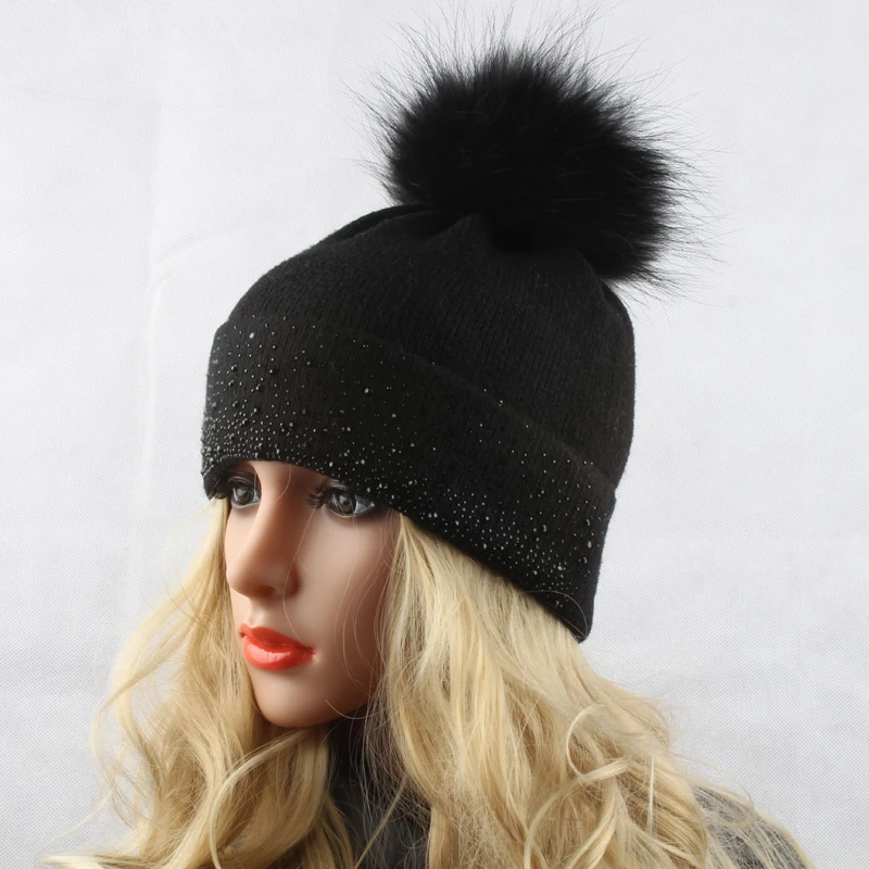 Женские зимние шерстяные головные уборы с помпоном женская вязаная теплая шапка