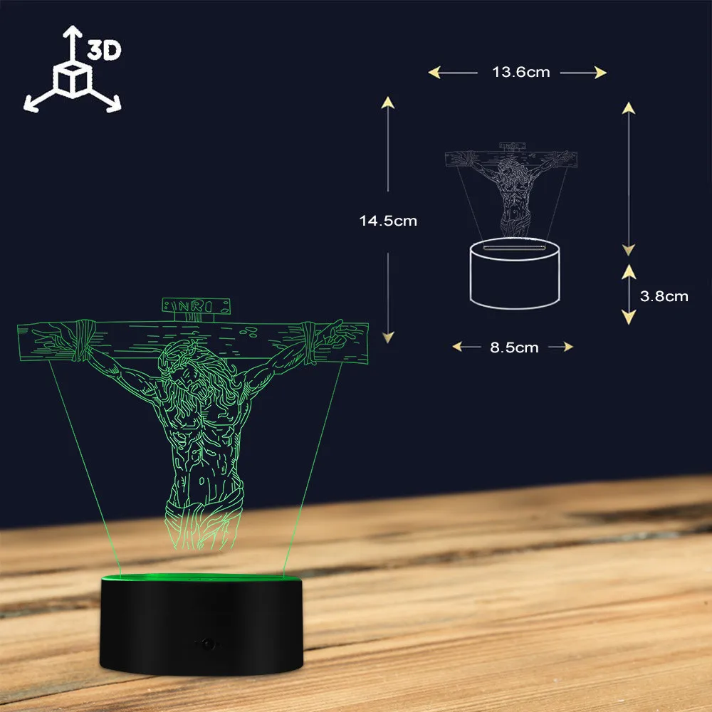 3D светодиодный ночник с крестом ииисуса проектированный светильник для стола