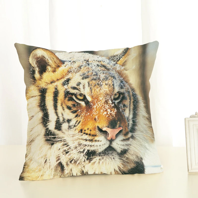 Модная декоративная наволочка из льна и хлопка с изображением тигра Наволочка на