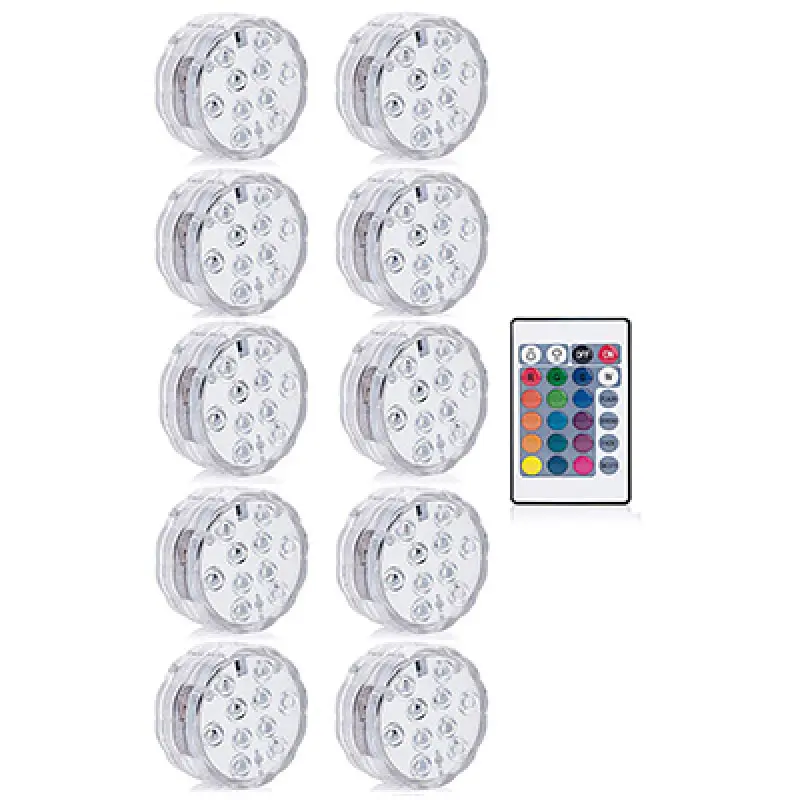 1 Remote 10 Light 10 светодиодный RGB Светодиодный прожектор пруд погружной IP67 Водонепроницаемый свет для плавательных бассейнов Батарея работает для Свадебная вечеринка - Испускаемый цвет: 1 Remote 10 Light