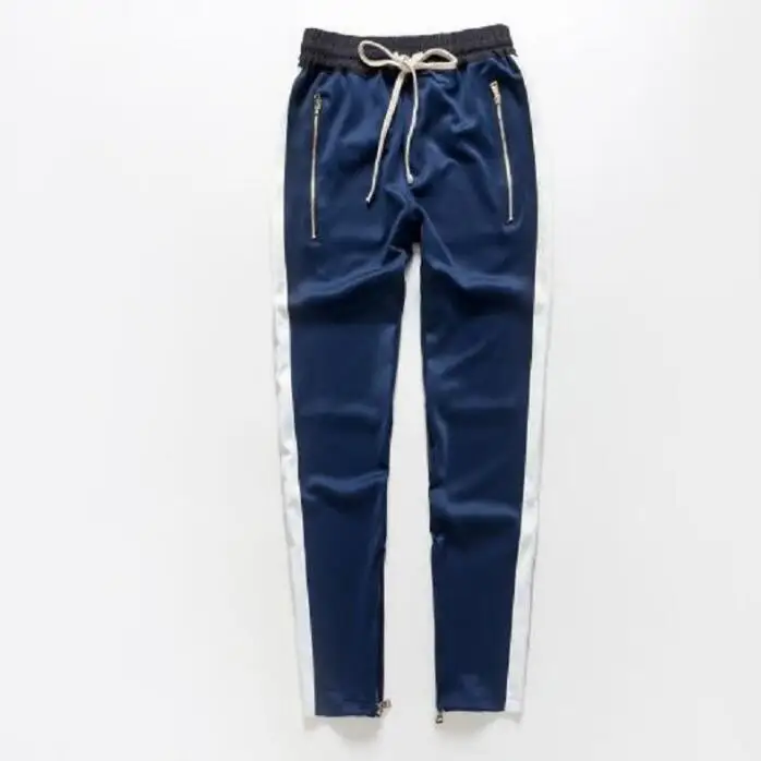Blue and white Брендовые уличные удлиненные спортивные штаны для мужчин в Западном ретро стиле, хип-хоп брюки с боковой молнией, популярные цветные повседневные штаны унисекс - Цвет: Blue and white