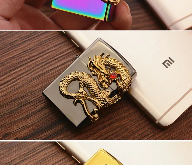 Зарядка через usb Двойной Дуговая зажигалка, ветрозащищенная для творческих личностей светильник с драконами человек электрический импульс металлическая зажигалка подарок
