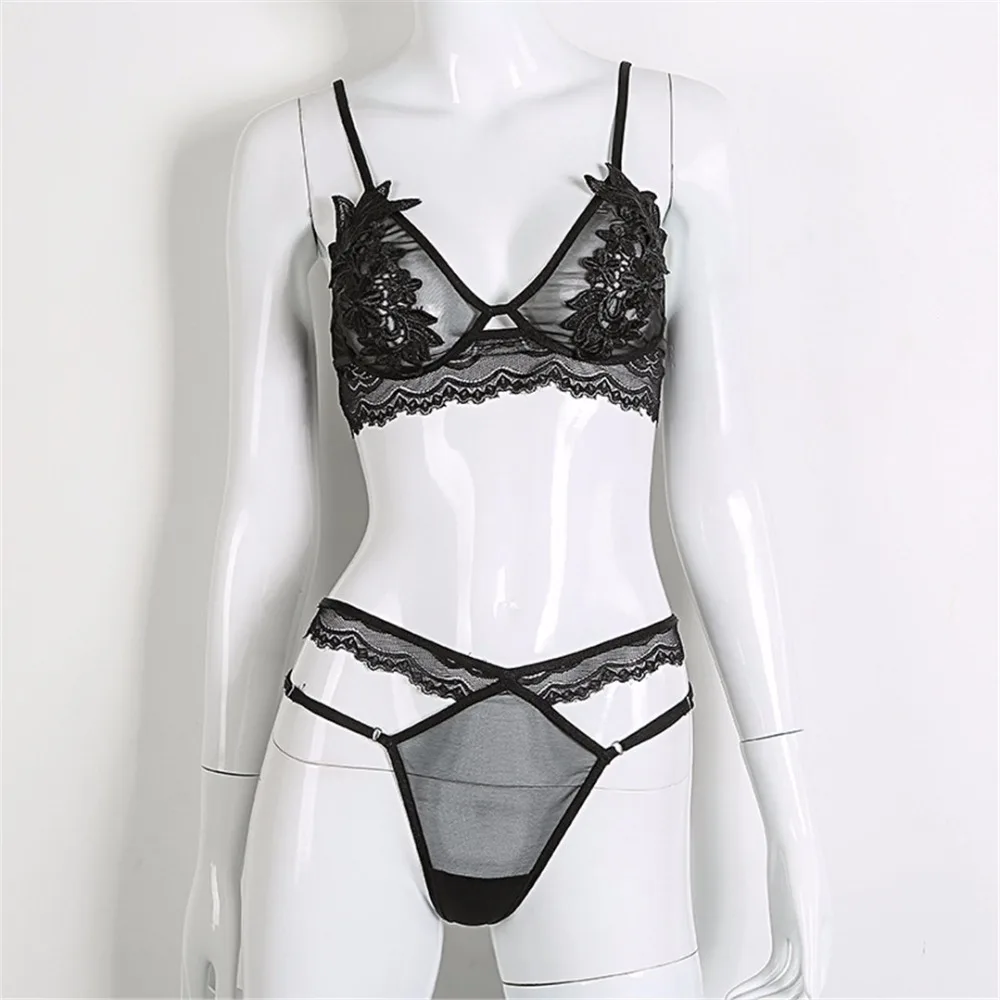 Сетчатые женские наборы бюстгальтер + трусы кружевной беспроводной на