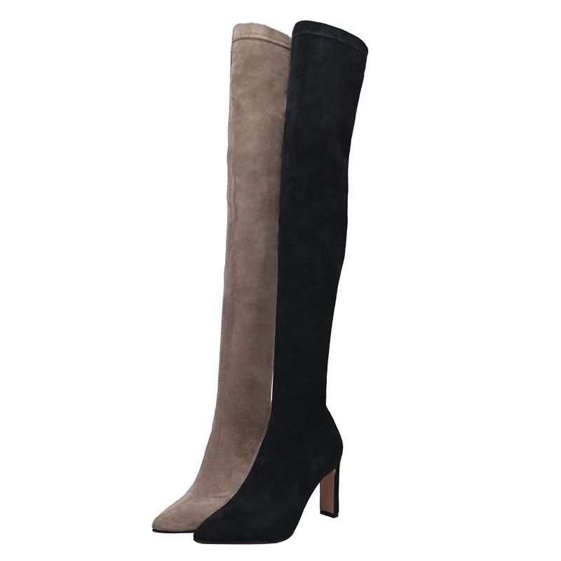 

ENMAYER Pointed Toe Flock Slip-On Over-the-Knee Winter Boots Women Botas Mujer Stretch Fabric Thigh High Boots Size34-39 ZYL1629